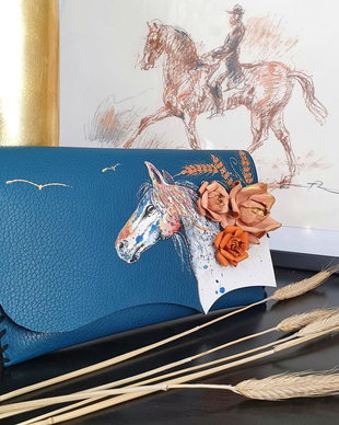 poseta plic handmade unicat din piele- Blue Horse