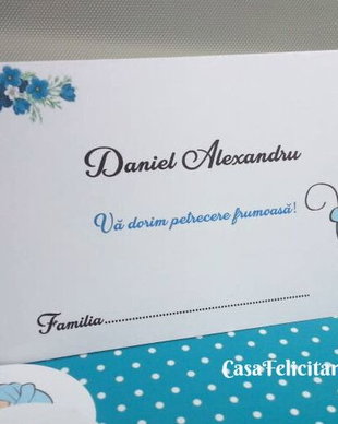 Plic de bani botez baietei- carucior albastru