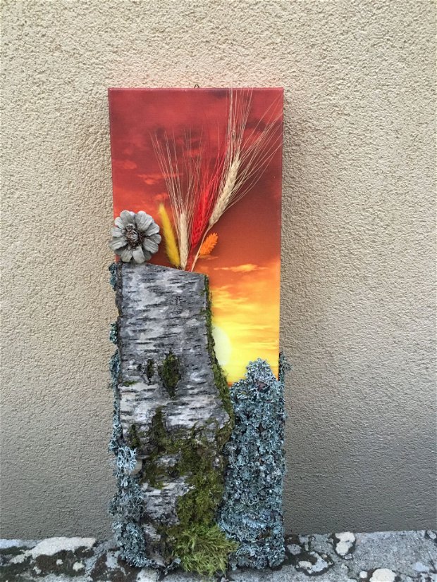 Tablou neconventional pe panza canvas-Floare rara, spice si apus de soare