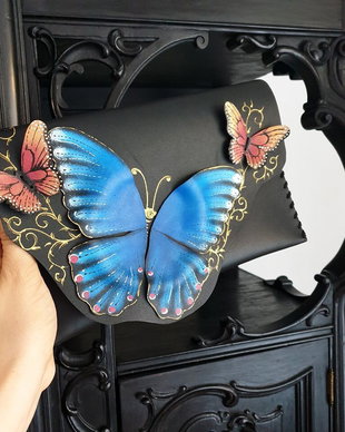poseta plic handmade unicat din piele - A Handful of Butterflies