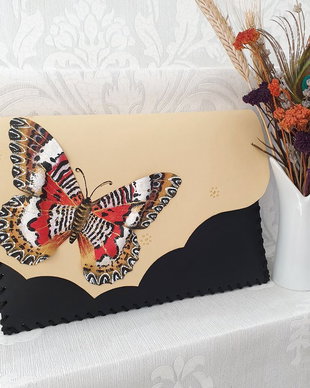 poseta plic handmade unicat din piele - Summerish Butterfly