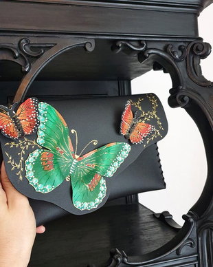 poseta plic handmade unicat din piele -Greenery