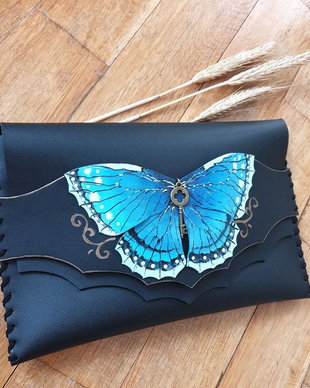 poseta plic handmade unicat din piele - Sapphire