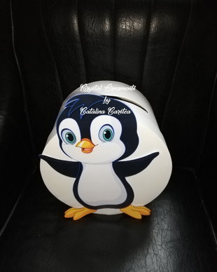 Cutie de dar botez pinguin