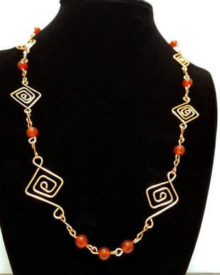 Colier-Lant-sârmă cupru emailata, red carnelian