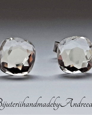 Cercei argint cu piatra Swarovski Cushion 7mm Cristal