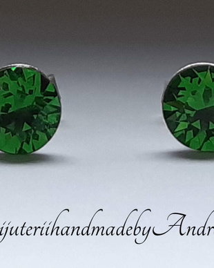 Cercei argint 925 cu piatra Swarovski Chaton 6mm Green Fern