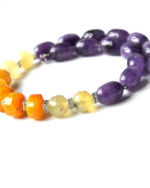 Colier din ametist, prehnit, agate si hematit, cu accesorii de argint 925
