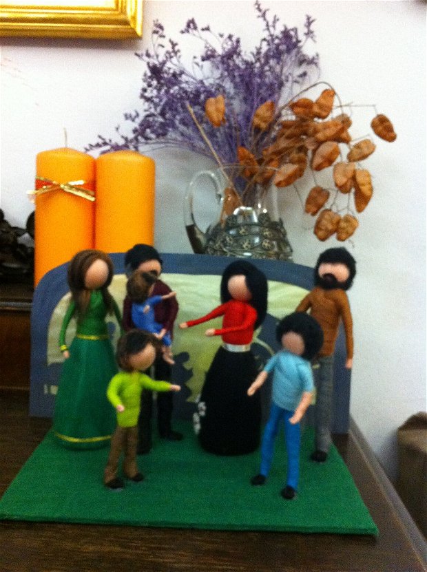 Adunare de Crăciun, set 7 figurine handmade din lână merinos. Waldorf