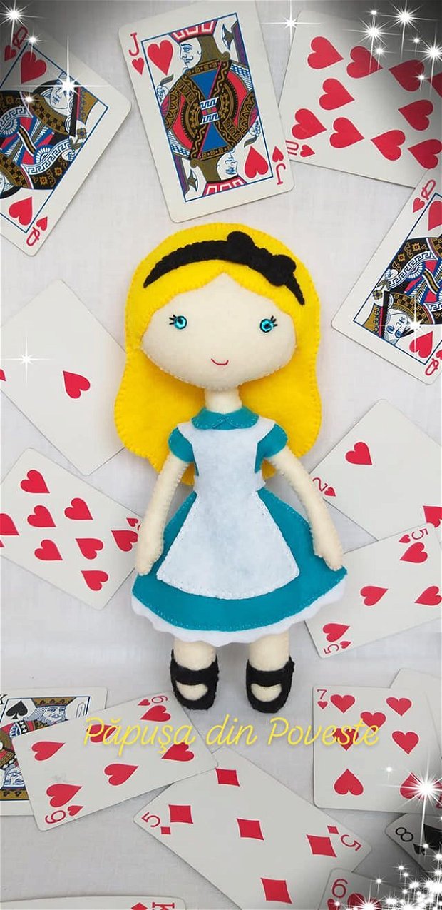 Alice în țara minunilor, păpușă handmade din fetru.