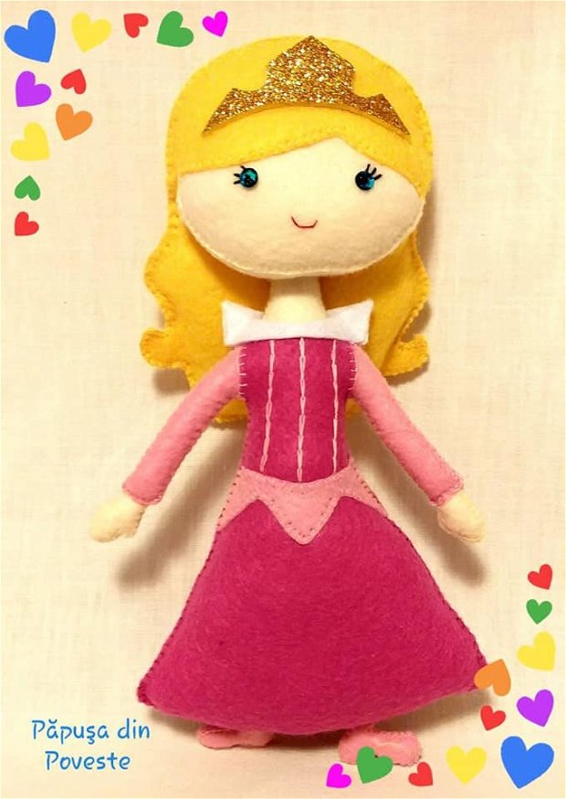 Prințesa Aurora, personaj handmade din fetru, Disney, Maleficent.