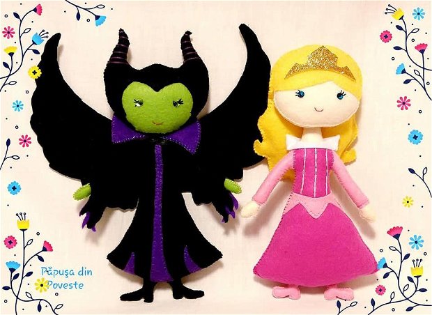 Prințesa Aurora, personaj handmade din fetru, Disney, Maleficent.