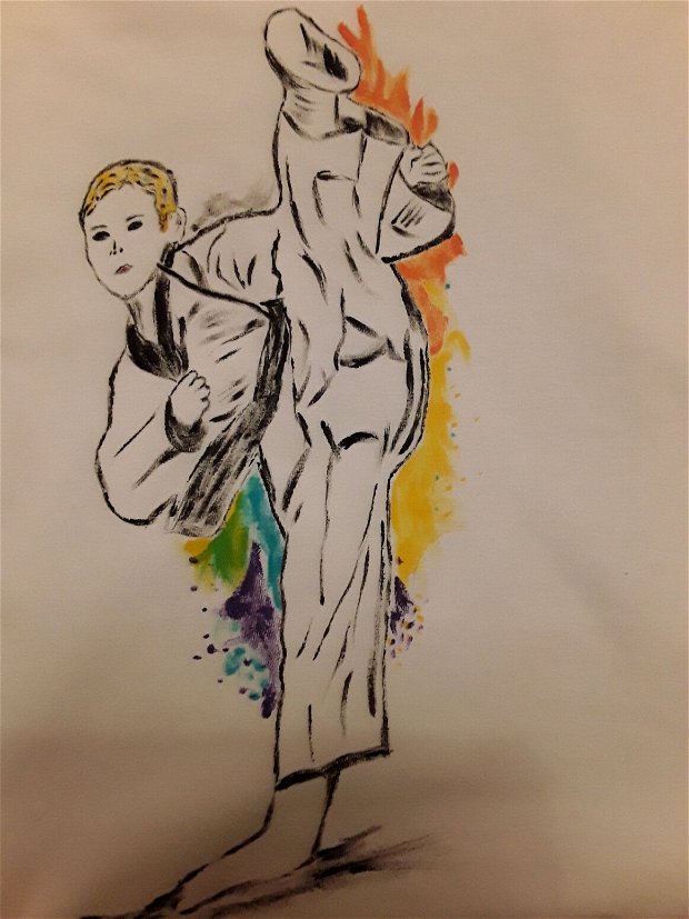 Tricou copii pictat manual karate personalizat la cerere