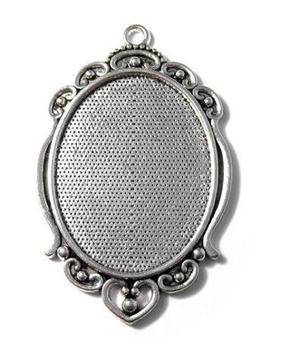 Pandantiv metalic, argintiu antichizat, 62x39 mm