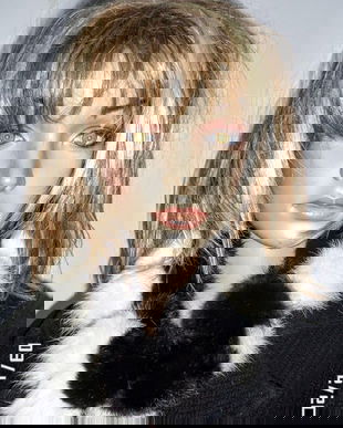 Esarfa din pompoane de blana bicolor