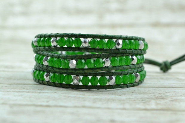 Bratara wrap cu snur de piele si mix de agate ''Life''