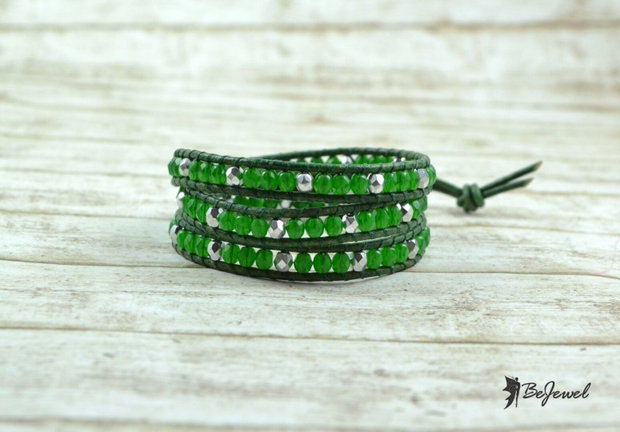 Bratara wrap cu snur de piele si mix de agate ''Life''