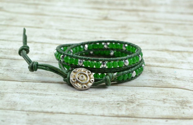 Bratara wrap cu snur de piele si mix de agate ''Life''