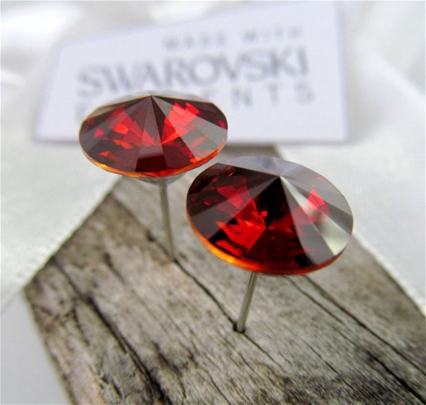 Cercei cristale Swarovski INDIAN RED şi oțel inoxidabil