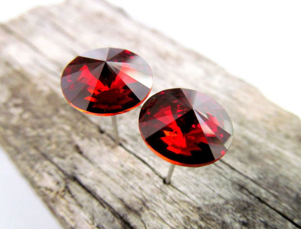 Cercei cristale Swarovski INDIAN RED şi oțel inoxidabil