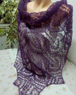 Șal mohair mov si perluțe 0043