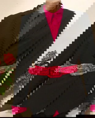 Set sacou cu bluza si curea ciclamen