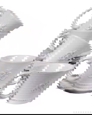 Set ceai victorian din portelan alb pentru 6 persoane