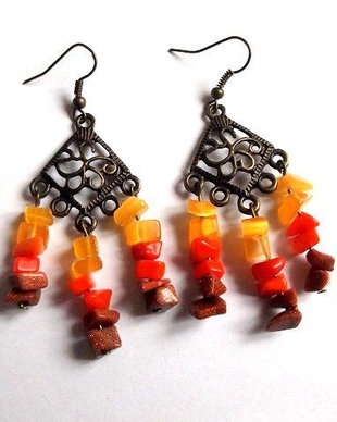 cercei  piatra soarelui ,coral si agate 34023