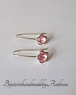 Cercei argint 925 tortita cu piatra Swarovski Flower 6mm Roze