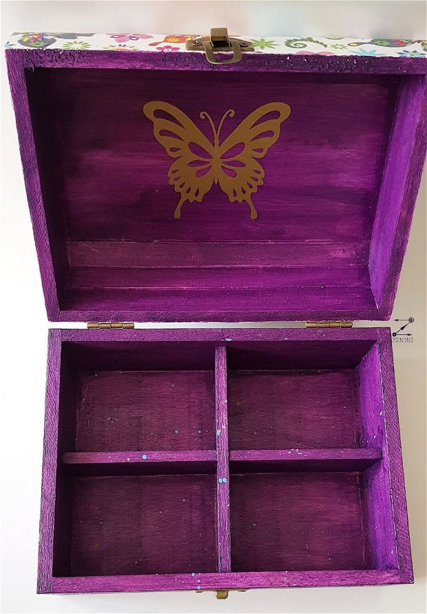 Cutie bijuterii cu fluturi, cutie compartimentata fluturi, cutie ceasuri cu fluturi