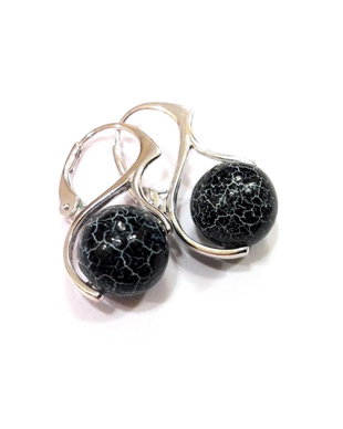 Cercei business din Argint 925 si Agate crackle - CE733 - Cercei negri, cadou sotie, cadou romantic, cadou aniversare, cadou iubita, cercei casual, cercei agate negre