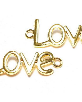 Link din alama, auriu, Love, 40x15 mm