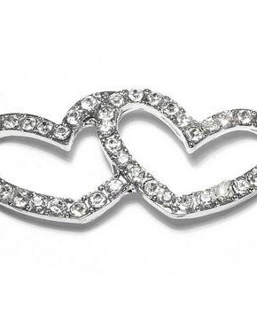 Link din alama, cu strasuri, platina, inimioara, 50.5x19 mm