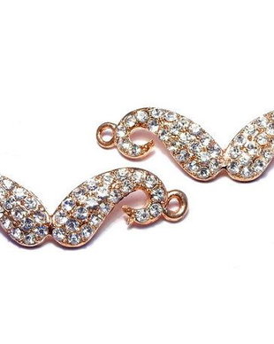 Link din alama, cu strasuri, cupru, 40x11 mm