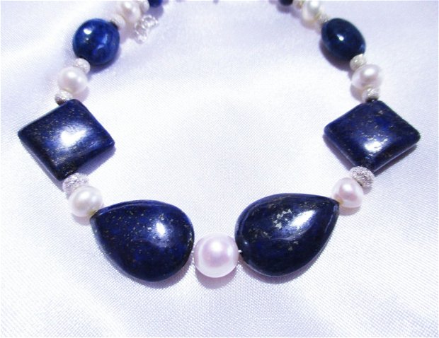 Bratara argint, lapis lazuli si perle de cultura