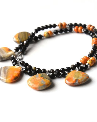 Colier din pietre naturale de jasp bumblee bee, obsidian auriu, cu accesorii de argint 925