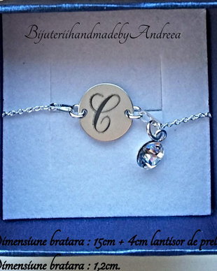 Bratara argint 925 cu banut argint 925 gravat si charm Swarovski