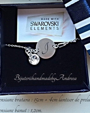 Bratara argint 925 cu banut argint 925 gravat si charm Swarovski