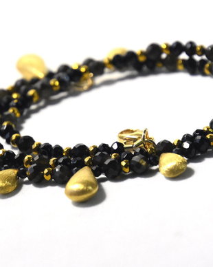 Colier cu briolete din argint aurit si pietre naturale de obsidian auriu, onix, turmalina neagra si hematit