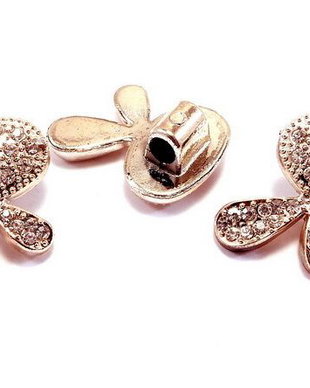 Slide Charm din acril cu strasuri, rose gold, 22x29 mm