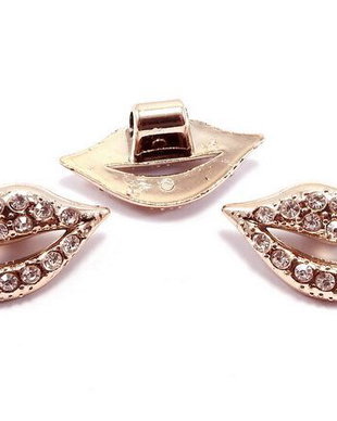 Slide Charm din acril cu strasuri, rose gold, 39x20 mm