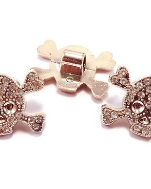 Slide Charm din acril cu strasuri, rose gold, 34x23 mm
