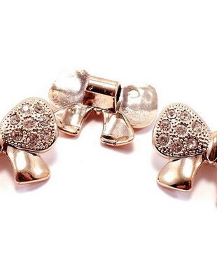 Slide Charm din acril cu strasuri, rose gold, 36x25 mm