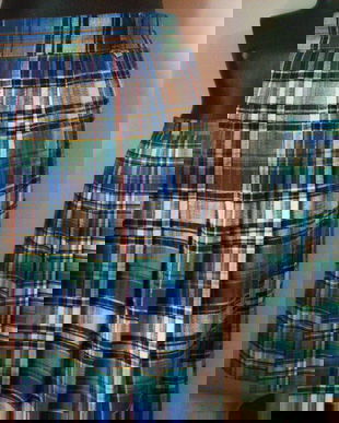 FUSTA STOFA TARTAN ALBASTRU PLISEURI