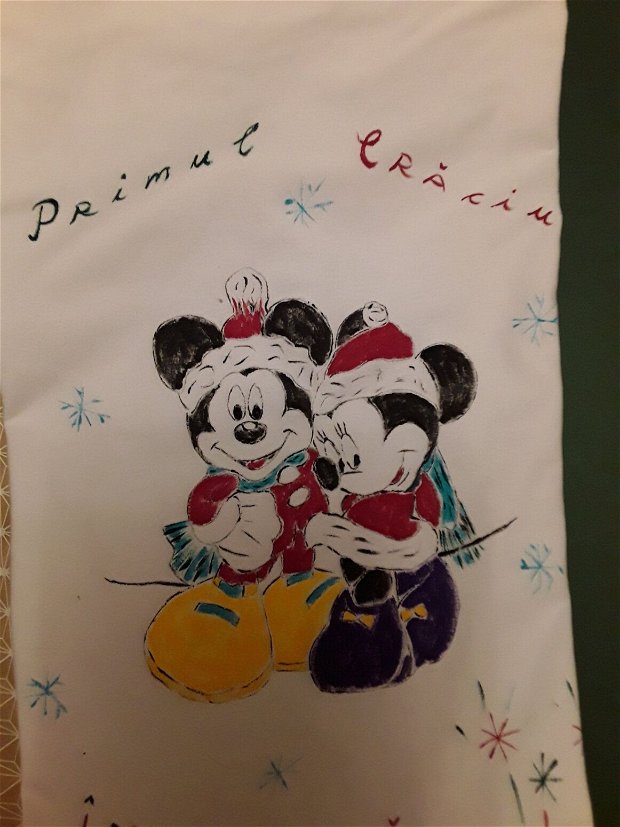 Tricou bărbați pictat manual Mickey de Craciun
