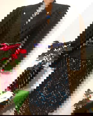 Set sacou shantung negru  și fusta dantela