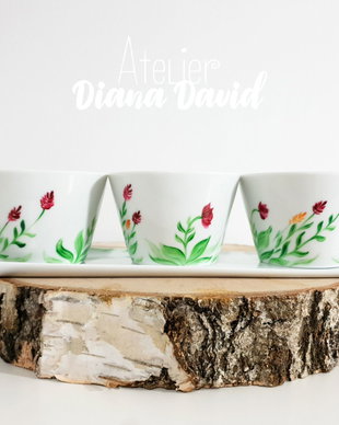 Set platou si boluri pictate manual
