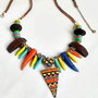 colier tribal colorat , pietre semipretioase -  lemn -  metal