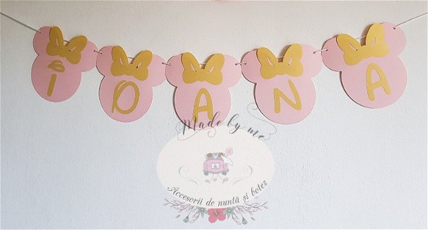 Ghirlanda Minnie Mouse auriu cu roz