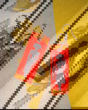 Cercei handmade, pictati manual, rosu auriu